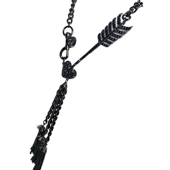 Betsey Johnson Icy Crystal Heart Cupid Arrow Long Chain Necklace 20" Layered - Picture 7 of 11